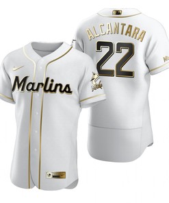 Miami Marlins #22 Sandy Alcantara Mlb Golden Brandedition White Jersey Gift For Marlins Fans - Robokeg