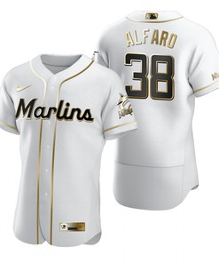 Miami Marlins #38 Jorge Alfaro Mlb Golden Brandedition White Jersey Gift For Marlins Fans - Robokeg