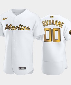 Miami Marlins Custom 00 White Gold 2022-23 All-Star Game Jersey - Robokeg