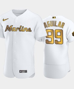 Miami Marlins Jesus Aguilar 99 White Gold 2022-23 All-Star Game Jersey - Robokeg