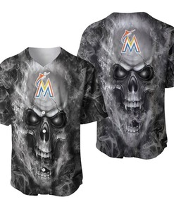 Miami Marlins Mlb Fan Skull Baseball Jersey - Robokeg