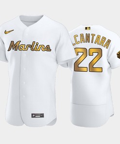 Miami Marlins Sandy Alcantara 22 White Gold 2022-23 All-Star Game Jersey - Robokeg
