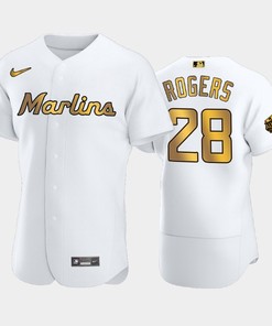 Miami Marlins Trevor Rogers 28 White Gold 2022-23 All-Star Game Jersey - Robokeg