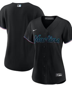 Miami Marlins Womens Alternate Replica Team Jersey Black Mlb - Robokeg