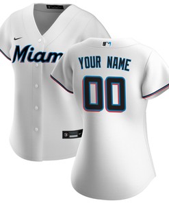 Miami Marlins Womens Home Replica Custom Jersey - White Custom Jerseys Mlb - Robokeg