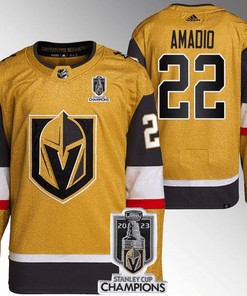 Michael Amadio 22 Vegas Golden Knights 2023 Stanley Cup Champions Patch Breakaway Home Jersey - Gold - Robokeg