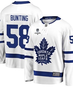 Michael Bunting 58 Toronto Maple Leafs Stanley Cup 2023 Playoffs Patch Away Breakaway Men Jersey - White - Robokeg