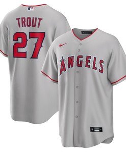 Mike Trout Los Angeles Angels Road Replica Player Name Jersey Silver Mlb - Robokeg