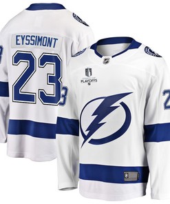 Mikey Eyssimont 23 Tampa Bay Lightning Stanley Cup 2023 Playoffs Patch Away Breakaway Men Jersey - White - Robokeg