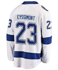 Mikey Eyssimont 23 Tampa Bay Lightning Stanley Cup 2023 Playoffs Patch Away Breakaway Men Jersey - White - Robokeg