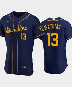 Milwaukee Brewers 13 Mark Mathias Alternate Team Navy Jersey - Robokeg