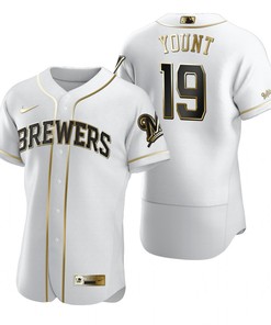 Milwaukee Brewers #19 Robin Yount Mlb Golden Brandedition White Jersey Gift For Brewers Fans - Robokeg