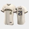 Milwaukee Brewers 21 Travis Shaw Home Team Cream Jersey - Robokeg