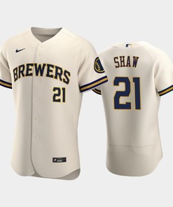 Milwaukee Brewers 21 Travis Shaw Home Team Cream Jersey - Robokeg
