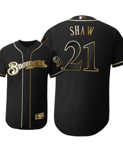 Milwaukee Brewers #21 Travis Shaw Mlb 2019 Golden Brandedition Black Jersey Gift For Brewers Fans - Robokeg