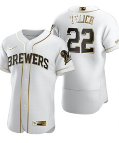 Milwaukee Brewers #22 Christian Yelich Mlb Golden Brandedition White Jersey Gift For Brewers Fans - Robokeg