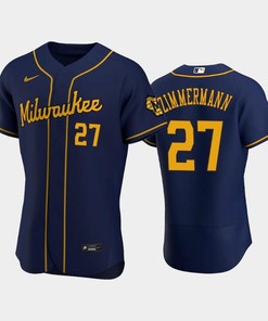 Milwaukee Brewers 27 Jordan Zimmermann Alternate Team Navy Jersey - Robokeg