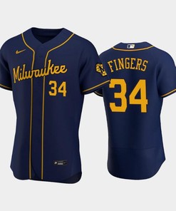Milwaukee Brewers 34 Rollie Fingers Alternate Team Navy Jersey - Robokeg