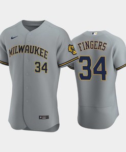 Milwaukee Brewers 34 Rollie Fingers Road Team Gray Jersey - Robokeg
