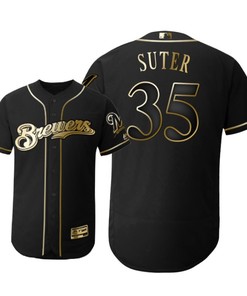 Milwaukee Brewers #35 Brent Suter Mlb 2019 Golden Brandedition Black Jersey Gift For Brewers Fans - Robokeg