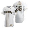 Milwaukee Brewers #35 Brent Suter Mlb Golden Brandedition White Jersey Gift For Brewers Fans - Robokeg