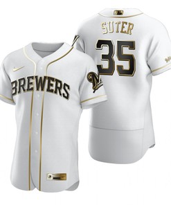 Milwaukee Brewers #35 Brent Suter Mlb Golden Brandedition White Jersey Gift For Brewers Fans - Robokeg