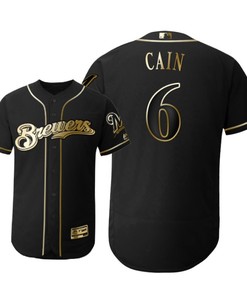Milwaukee Brewers #6 Lorenzo Cain Mlb 2019 Golden Brandedition Black Jersey Gift For Brewers Fans - Robokeg