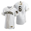 Milwaukee Brewers #6 Lorenzo Cain Mlb Golden Brandedition White Jersey Gift For Brewers Fans - Robokeg