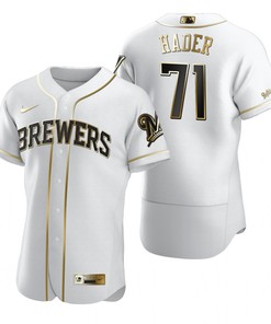 Milwaukee Brewers #71 Josh Hader Mlb Golden Brandedition White Jersey Gift For Brewers Fans - Robokeg