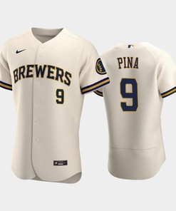 Milwaukee Brewers 9 Manny Pina Home Team Cream Jersey - Robokeg