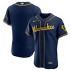 Milwaukee Brewers Alternate Authentic Team Logo Jersey Navy Mlb - Robokeg