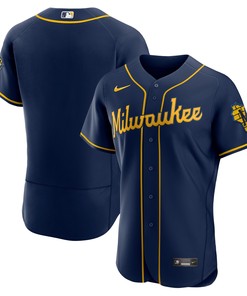Milwaukee Brewers Alternate Authentic Team Logo Jersey Navy Mlb - Robokeg