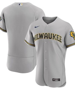 Milwaukee Brewers Road Team Logo Elite Jersey - Gray - Robokeg