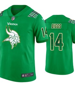 Minnesota Vikings #14 Stefon Diggs Jersey St. Patricks Day Kelly Green Lucky - Men - Robokeg