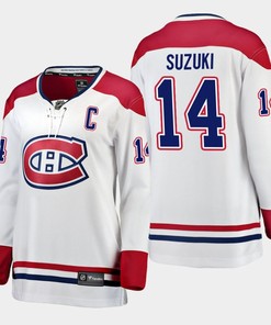 Montreal Canadiens Nick Suzuki 14 White 2023 Captain Patch Away Jersey Women - Robokeg