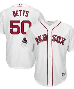 Mookie Betts Boston Red Sox 2018 World Series Champions Team Logo Player Jersey - White - Robokeg