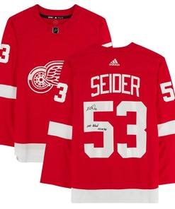 Moritz Seider Detroit Red Wings Autographed Jersey With Nhl Debut 10/14/21 Inscription - Red - Robokeg
