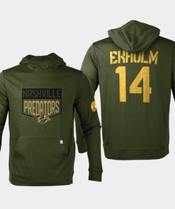 Nashville Predators 14 Mattias Ekholm 2022 Salute to Service Olive Pullover - Robokeg