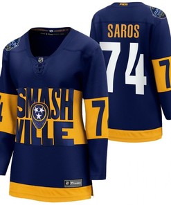 Nashville Predators 74 Juuse Saros 2022 Stadium Series Women Navy Jersey Jersey - Robokeg