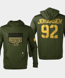 Nashville Predators 92 Ryan Johansen 2022 Salute to Service Olive Pullover - Robokeg