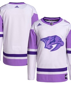 Nashville Predators Adidas Hockey Fights Cancer Primegreen Authentic Blank Practice Jersey - White/purple Nhl - Robokeg