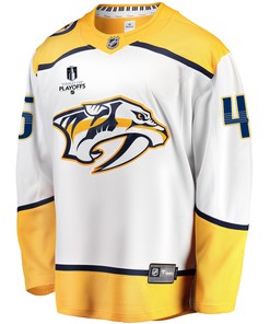 Nashville Predators Alexandre Carrier 45 Away 2022 Stanley Cup Playoffs Breakaway Men Jersey - White - Robokeg