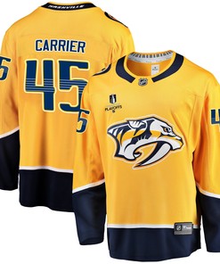Nashville Predators Alexandre Carrier 45 Home 2022 Stanley Cup Playoffs Breakaway Men Jersey - Gold - Robokeg