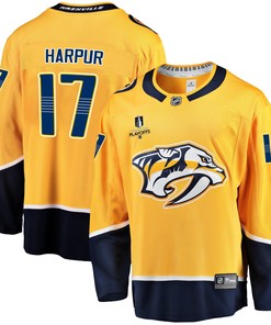 Nashville Predators Ben Harpur 17 Home 2022 Stanley Cup Playoffs Breakaway Men Jersey - Gold - Robokeg