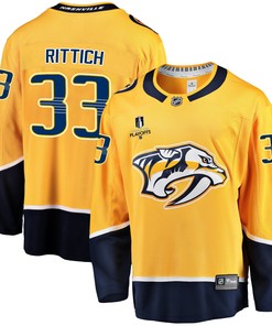 Nashville Predators David Rittich 33 Home 2022 Stanley Cup Playoffs Breakaway Men Jersey - Gold - Robokeg