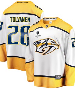 Nashville Predators Eeli Tolvanen 28 Away 2022 Stanley Cup Playoffs Breakaway Men Jersey - White - Robokeg