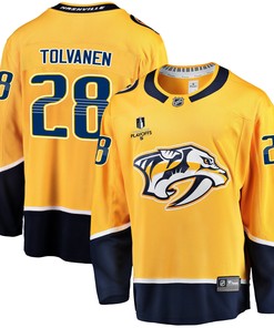 Nashville Predators Eeli Tolvanen 28 Home 2022 Stanley Cup Playoffs Breakaway Men Jersey - Gold - Robokeg