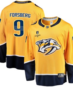 Nashville Predators Filip Forsberg 9 Home 2022 Stanley Cup Playoffs Breakaway Men Jersey - Gold - Robokeg