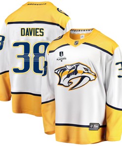 Nashville Predators Jeremy Davies 38 Away 2022 Stanley Cup Playoffs Breakaway Men Jersey - White - Robokeg
