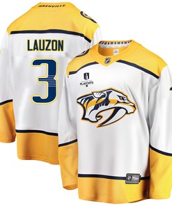 Nashville Predators Jeremy Lauzon 3 Away 2022 Stanley Cup Playoffs Breakaway Men Jersey - White - Robokeg